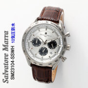腕時計メンズ 【Salvatore Marra】サルバトーレマーラ メンズ 腕時計 クロノグラフ 革ベルト SM23104-SSWH画像