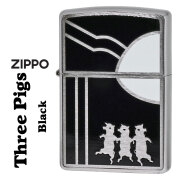 zippo(ジッポーライター) Three Pigs スリーピッグス 3匹の子豚シリーズ ブラック 片面インクジェット #200FBブラッシュクローム 200-PIGBK メンズ レディース おしゃれ カワイイ 黒色 レトロモチーフ ギフト プレゼント【ネコポス可】