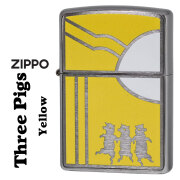 zippo(ジッポーライター)  Three Pigs スリーピッグス 3匹の子豚シリーズ イエロー 片面インクジェット #200FBブラッシュクローム 200-PIGYE メンズ レディース  おしゃれ  カワイイ 黄色 レトロモチーフ ギフト プレゼント【ネコポス可】