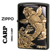ZIPPO/Carp 鯉 ブラックニッケル エッチング金サシ ZIPPOロゴ入り 2BKG-CARP画像