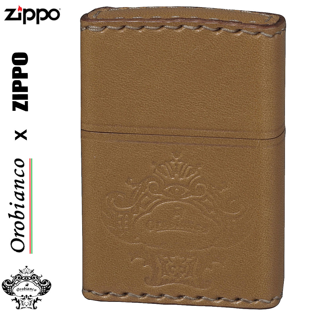zippo (ジッポーライター)オロビアンコ　OROBIANCO　国産牛革巻き、手縫い ZIPPO キャメル画像