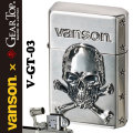 VANSONｘGEAR TOPコラボ 国産オイルライター メタル貼り　2面加工 クロスボーンスカル シルバー画像