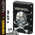 VANSONｘGEAR TOPコラボ 国産オイルライター メタル貼り　2面加工 クロスボーンスカル ブラック画像 　