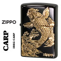ZIPPO/Carp 鯉 ブラックニッケル エッチング金サシ ZIPPOロゴ入り 2BKG-CARP画像
