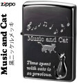 ZIPPO/ミュージックキャット　黒ニッケルメッキ　メタル貼り2BKSM-MUSICCAT画像
