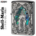 zippo(ジッポーライター)シェル（貝貼り）マリア　ニッケルいぶし画像