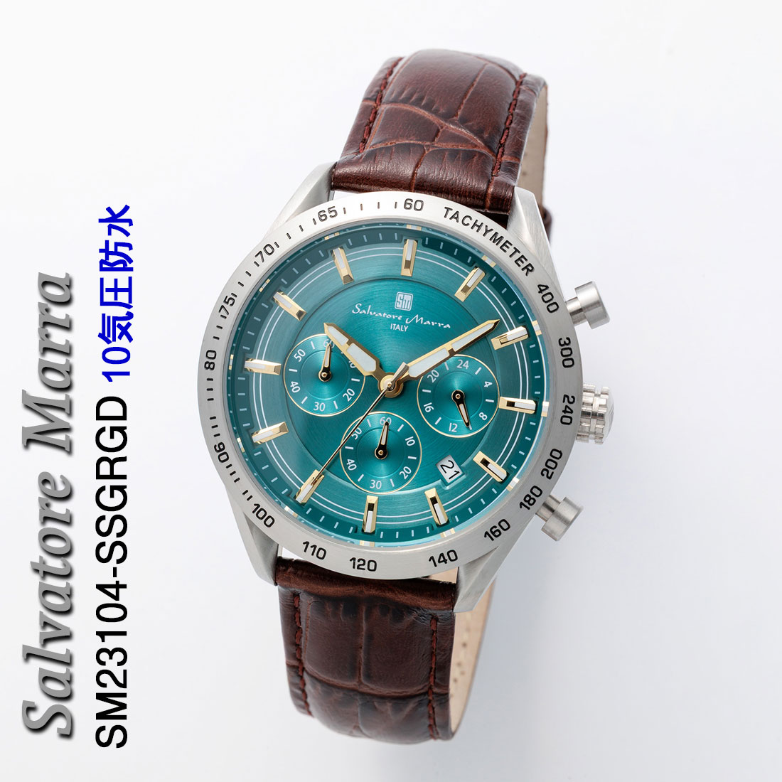腕時計メンズ 【Salvatore Marra】サルバトーレマーラ メンズ 腕時計 クロノグラフ 革ベルト SM23104-SSGRGD画像