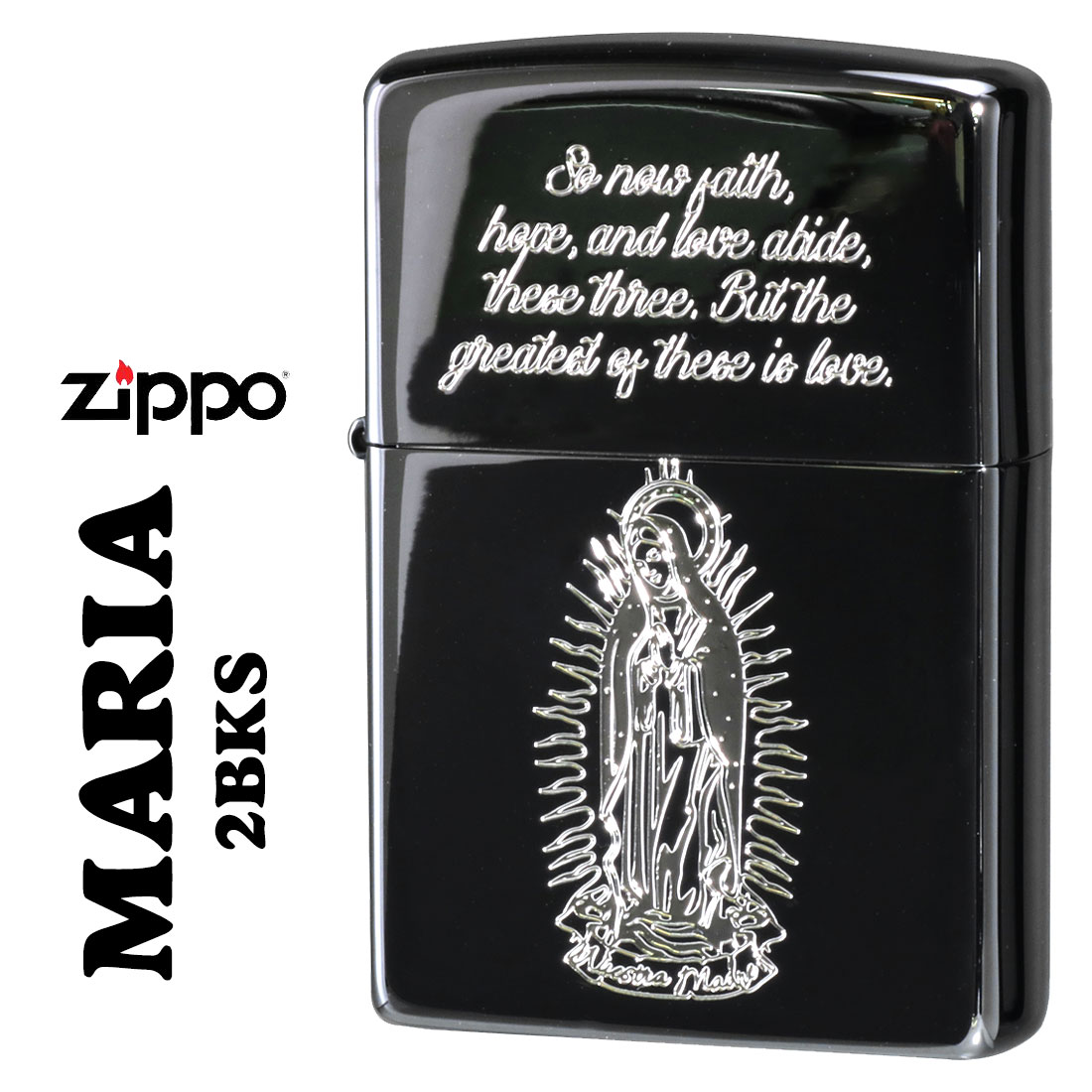 ZIPPO/マリア MARIA 黒ニッケルメッキ エッチング 銀サシ仕上げ　 2BKS-MARIA画像
