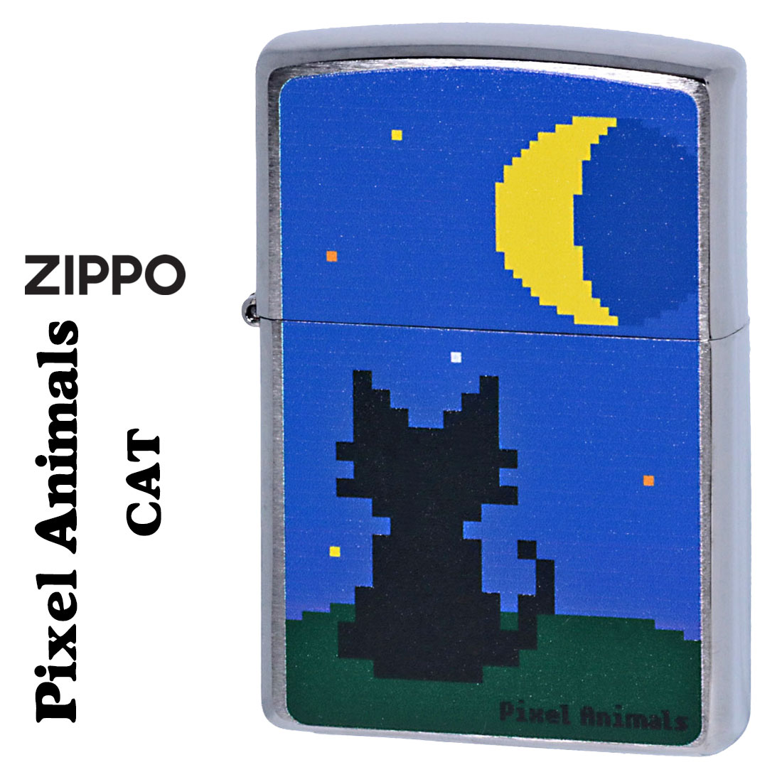 ZIPPO(ジッポーライター) ピクセルアニマル　CAT キャット　Pixel　ブラッシュクローム フルカラー印刷画像