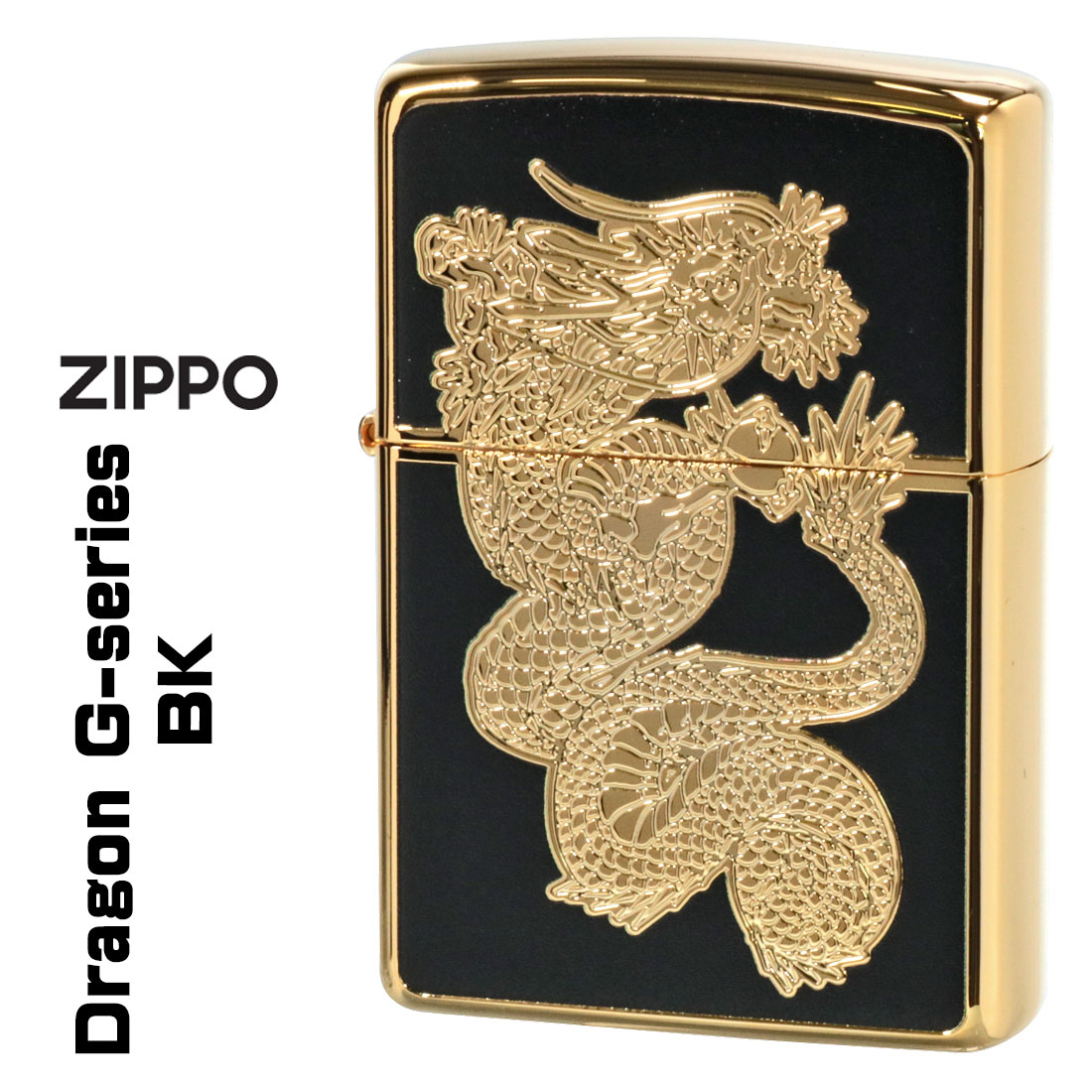 ZIPPO/ドラゴンGシリーズDragonG金メッキBKブラック両面フルカラーユニットゴールド龍DRG-BK画像