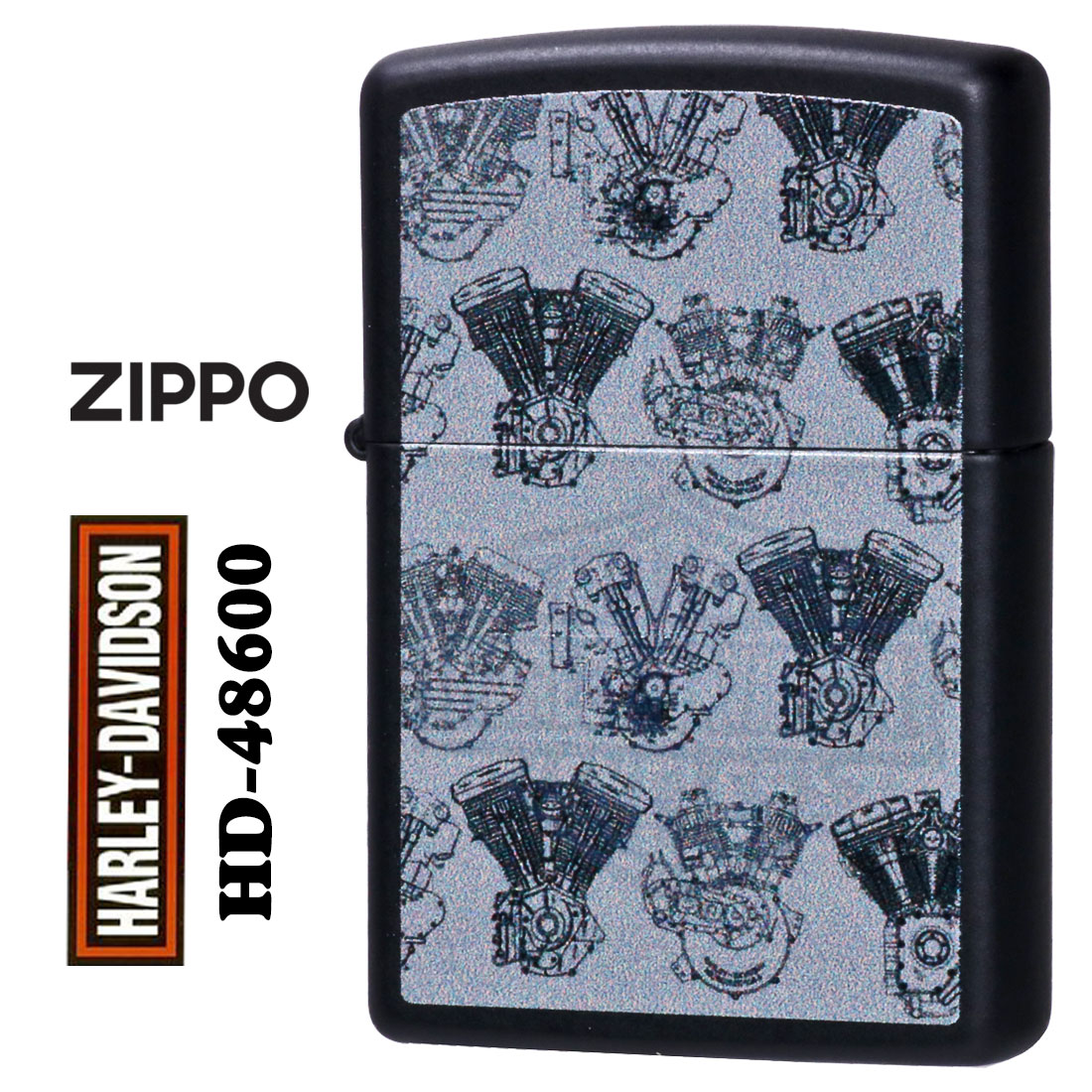 ZIPPO/ハーレーダビッドソン Harley-Davidson HARLEY エンジン柄 ブラックマット プリント HD-48600画像