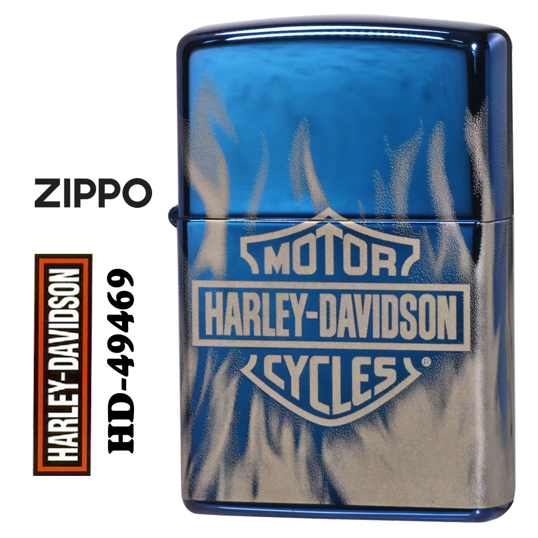 ZIPPO/ハーレーダビッドソン Harley-Davidson HARLEY ロゴ ブルー 4面連続加工 プリント HD-49469画像