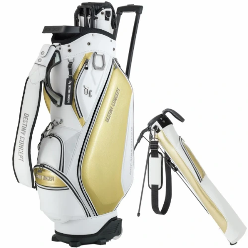 【送料無料】[DESTINY CONCEPT/ディスティニーコンセプト] DESTINY CONCEPT デュアル キャディバッグ DC-X15B DUAL CASTER セルフスタンドクラブケース 内蔵 キャスター付き ENAMEL-WHITE/GOLD キャディバッグ キャディーバッグ