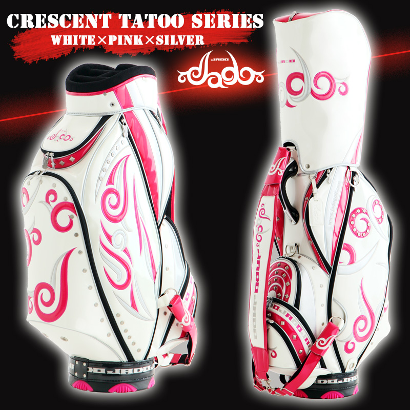 Crescent Tattooシリーズ ゴルフキャディバッグ ホワイト×ピンク×シルバー