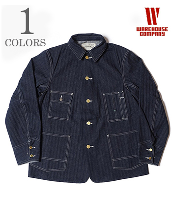 WAREHOUSE ウエアハウス インディゴ|ヘリンボーン|チンストラップ|カバーオール|ONE WASH『INDIGO HERRINGBONE COVERALL WITH CHINSTRAP』【アメカジ・ワーク】2165