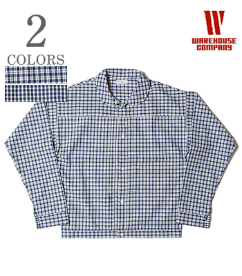 WAREHOUSE INDIGO CHECK ROUND COLLAR JACKET