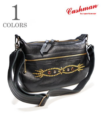 CUSHMAN クッシュマン 真鍮スタッズ|ラインストーン|カウハイド|シュリンクレザー『LEATHER SHOULDER BAG MEDIUM STUDS』【アメカジ・バック】29118