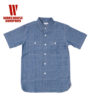 WAREHOUSE ウエアハウス 半袖|ブルーシャンブレー|トリプルステッチ|ワークシャツ『CHAMBRAY WORK SHIRT』【アメカジ・ワーク】3080