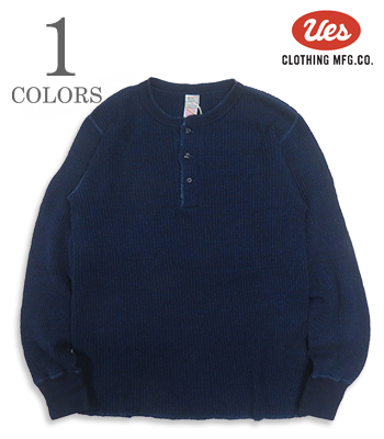INDIGO BIG WAFFLE HENLEY T-SHIRT