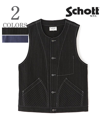 Schott ショット 硫化染|オールドヒッコリー|ワークベスト『OLD HICKORY DENIM VEST』【アメカジ・ワーク】782-5957001