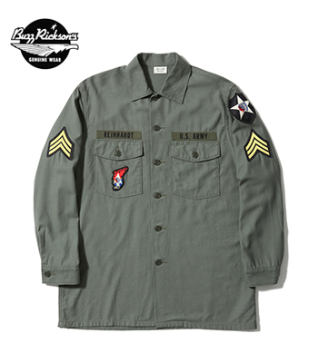 BUZZ RICKSON'S SHIRT MAN'S COTTON SATEEN OLIVE GREEN SHADE107
