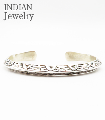 NAVAJO STAMPED SILVER BANGLE Wylie Secatero