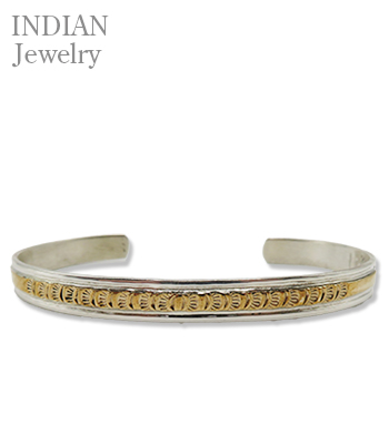 Navajo Stamped Silver 14K.G.B. Bangle Joleen Yazzie