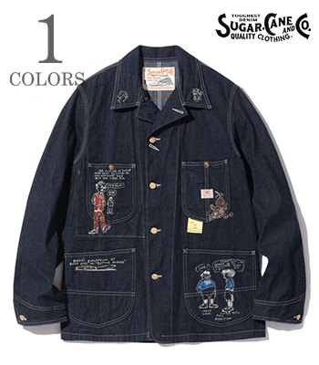 SUGAR CANE 11oz. BLUE DENIM 1920's CARTOON WORK COAT