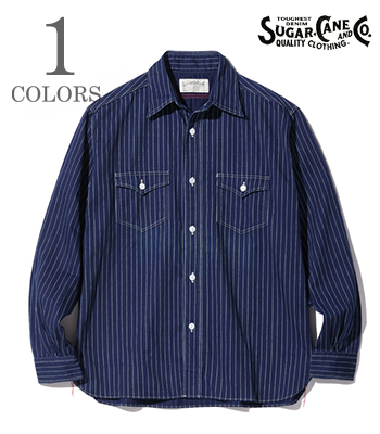 SUGAR CANE 8.5oz. WABASH STRIPE WORK SHIRT