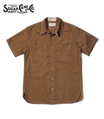 SUGAR CANE 8.5oz. BROWN WABASH STRIPE WORK SHIRT