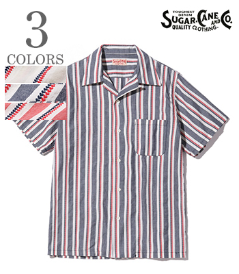 SUGAR CANE シュガーケーン 半袖|ハートストライプ|オープンカラーシャツ『HEART STRIPE OPEN SHIRT』【アメカジ・ワーク】SC39119