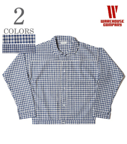 WAREHOUSE INDIGO CHECK ROUND COLLAR JACKET