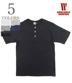 WAREHOUSE ウエアハウス 半袖|無地|粗挽きスラブ糸|シャドーボーダー|HENLEY NECK TEE『ヘンリーTEE』【アメカジ・カレッジ】4601-H