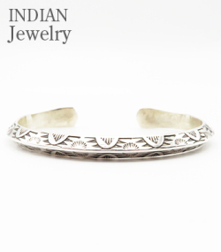 NAVAJO STAMPED SILVER BANGLE Wylie Secatero