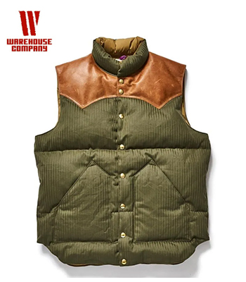 ウエアハウス　ダブルワークス　ダウンベスト　レザーヨーク　M ハルフ Haruf 本革 ダウンベスト レザーベスト メンズ ヨーク