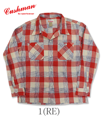 CUSHMAN / KASURI CHECK OPEN COLLAR SHIRTS/長袖シャツ/L/コットン/BLU/チェック// CUSHMAN クッシュマン 長袖|絣|チェック|オープンカラーシャツ『KASURI