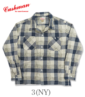 CUSHMAN クッシュマン 長袖|絣|チェック|オープンカラーシャツ『KASURI