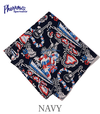 PHERROW'S フェローズ ハワイアンネイビー|バンダナ『HAWAIIAN NAVY