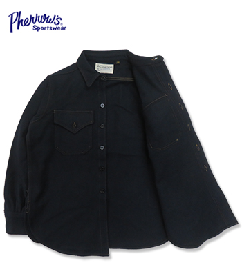 【美品】Pherrow's ブラック CPOシャツ ジャケット38R PHERROW'S フェローズウールメルトン|Chief Petty Officer|シャツ