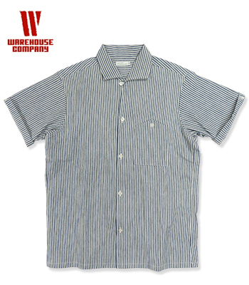 WAREHOUSE ウエアハウス 半袖|ストライプ|イタリアンカラー|オープン