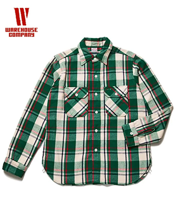 WAREHOUSE ウエアハウス 長袖|セルビッチフランネル|ワークシャツ|ワン