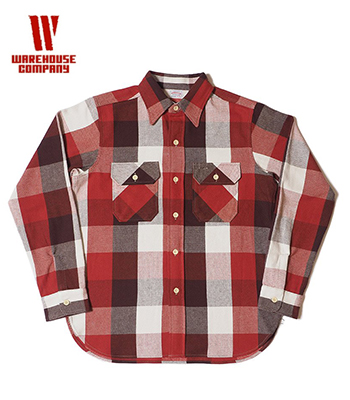 WAREHOUSE ウエアハウス 長袖|セルビッチフランネル|ワークシャツ|ワン