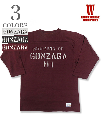 WAREHOUSE ウエアハウス 七分袖|粗挽きスラブ糸シャドーボーダー|フットボールTEE『GONZAGA FOOTBALL TEE』【アメカジ・カレッジ】4063-GONZAGA WAREHOUSE ウエアハウス 七分袖|粗挽きスラブ糸シャドーボーダー