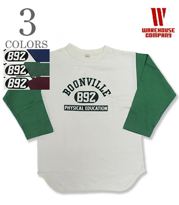 WAREHOUSE ウエアハウス 七分袖|粗挽きスラブ糸シャドーボーダー|ベースボールTEE『BASEBALL TEE BOONVILLE』【アメカジ・カレッジ】4800-BOONVILLE WAREHOUSE ウエアハウス 七分袖|粗挽きスラブ糸シャドーボーダー