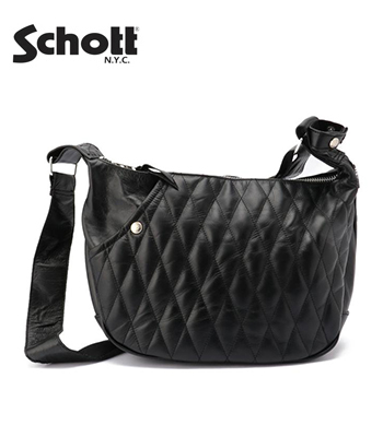 SCHOTT パテッドバナナバッグ キルティング ブラック【新品】 Schott ショット キルティングパッド加工|牛革|バナナバッグ『PADDED