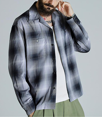 Schott ショット 長袖|オンブレ―チェック|オープンカラーシャツ