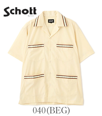 SCHOTT ショット キューバシャツ 刺繍入り オープンカラー イエロー XL SCHOTT ショット キューバシャツ 刺繍入り オープンカラー