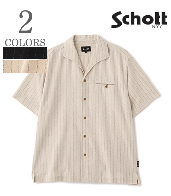 Schott ショット 半袖|ストライプ|イタリアンカラーシャツ『HV