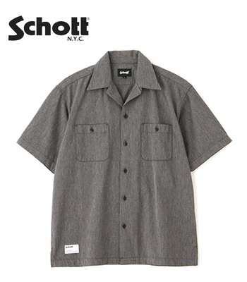 美品　Schott　半袖ワークシャツ　Lサイズ グレー　ポリコットン Schott ショット 半袖|コットンコバート|オープンカラー|ワークシャツ