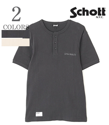 Schott ショット 半袖|ヘンリーネック|40/2リブ編み|コットンTシャツ